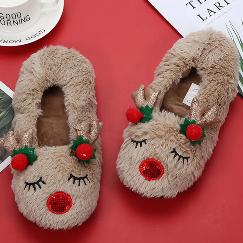 Winter Warm Non-Slip Flat Heel Plush House Slippers for Women