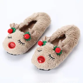 Winter Warm Non-Slip Flat Heel Plush House Slippers for Women