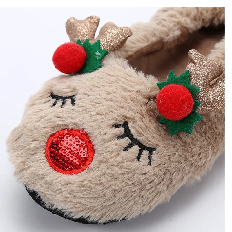 Winter Warm Non-Slip Flat Heel Plush House Slippers for Women