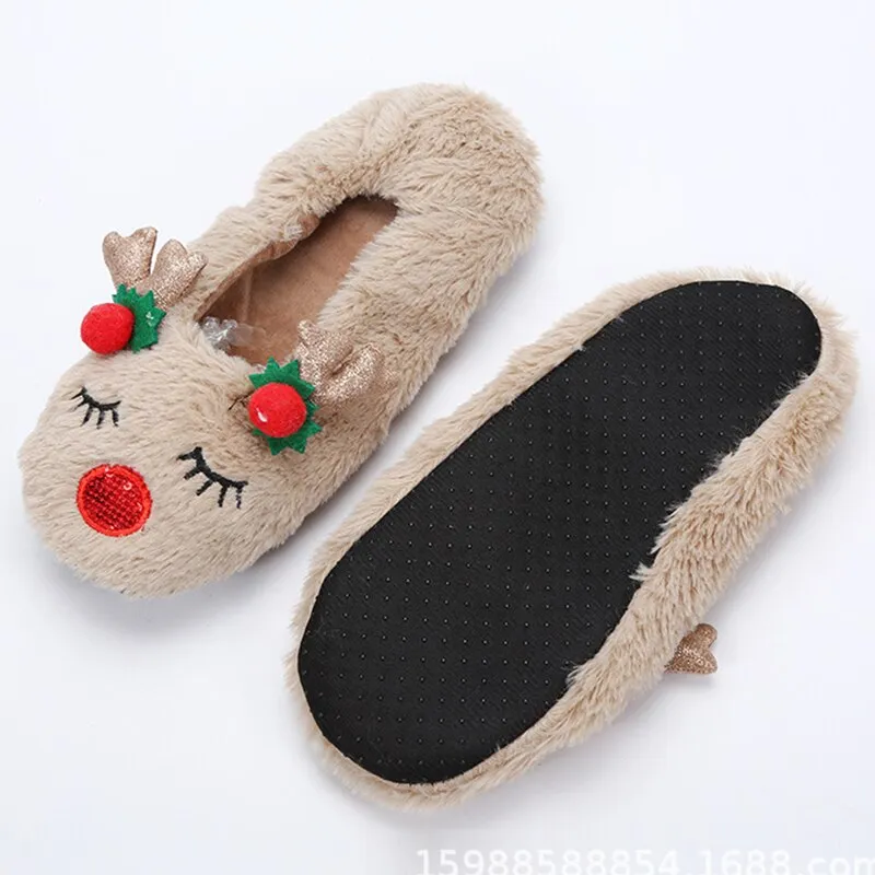 Winter Warm Non-Slip Flat Heel Plush House Slippers for Women