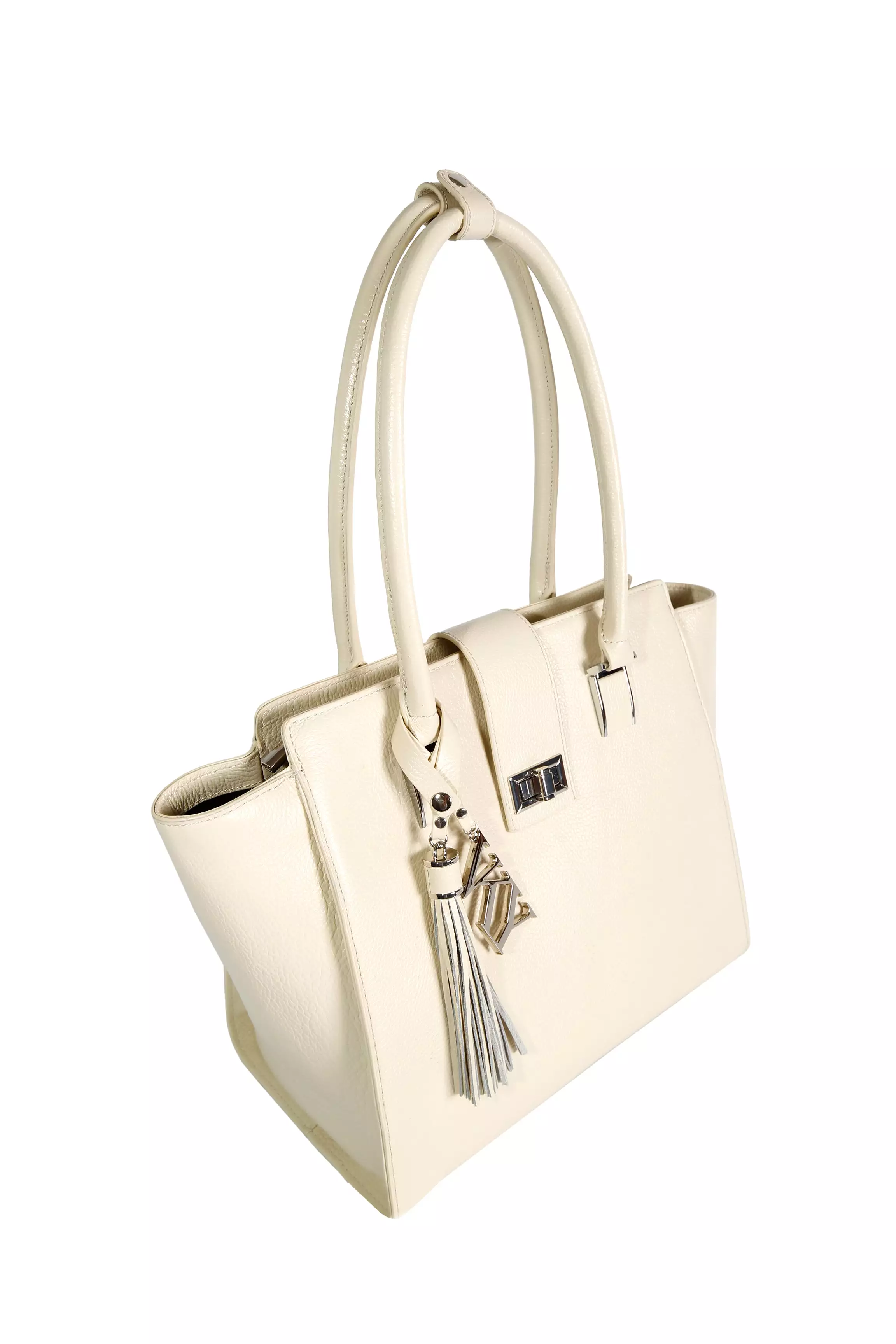 Womens Vky Original Victoria Trapeze Classic Leather Hand Bag Handbag - Cream