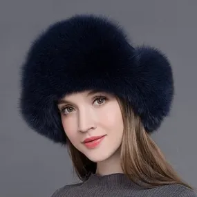 Women's Winter Handmade Warm Natural Raccoon Fox Fur Bomber Hats