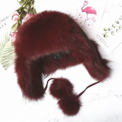 Women's Winter Handmade Warm Natural Raccoon Fox Fur Bomber Hats