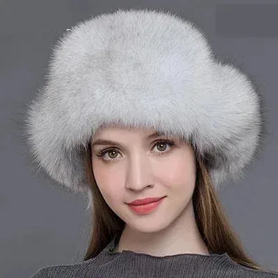 Women's Winter Handmade Warm Natural Raccoon Fox Fur Bomber Hats