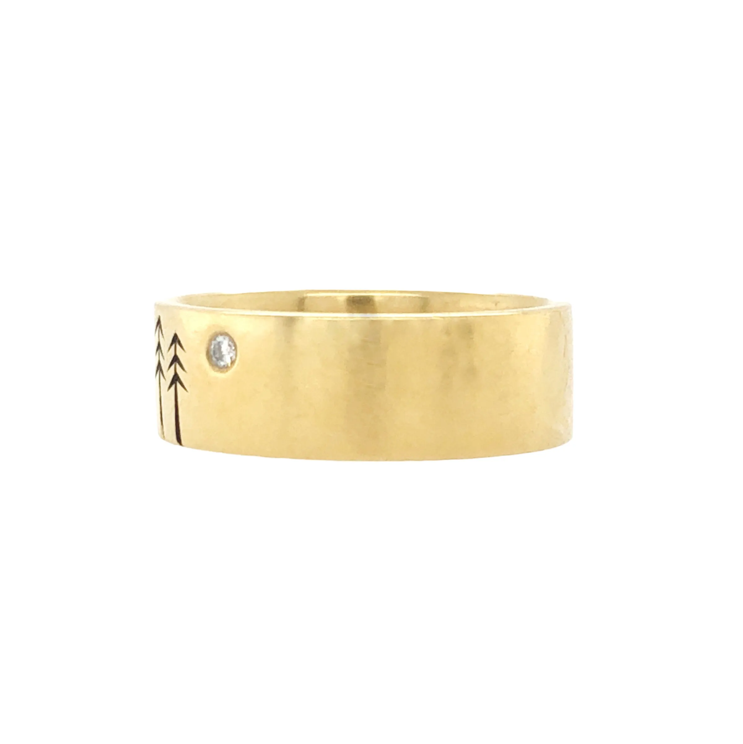 Yellow Gold Etched Ring with Diamond - Ash Hilton