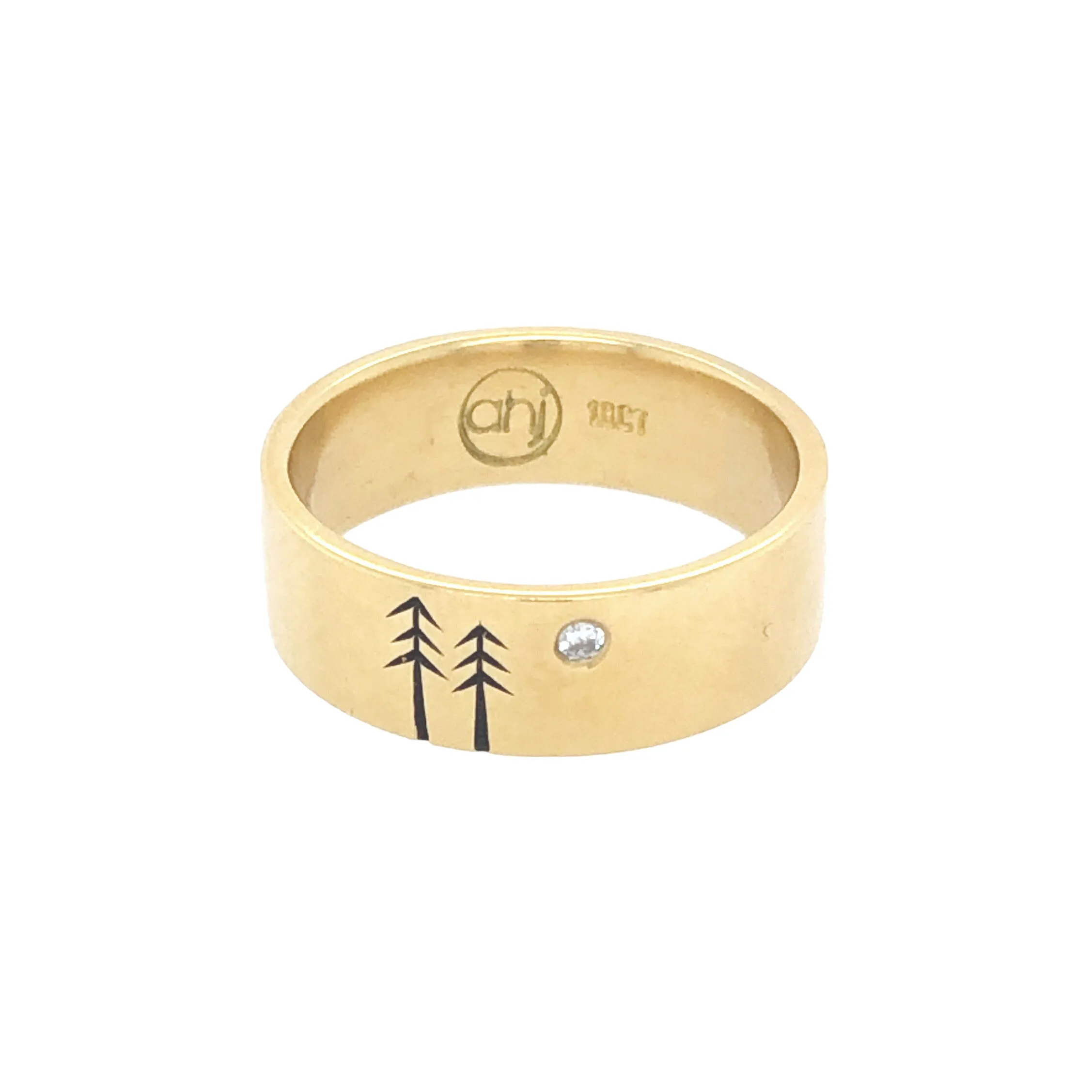 Yellow Gold Etched Ring with Diamond - Ash Hilton